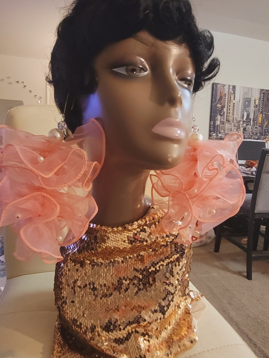 Jewelry - Pink Ruffle Earrings with Pearl Accents